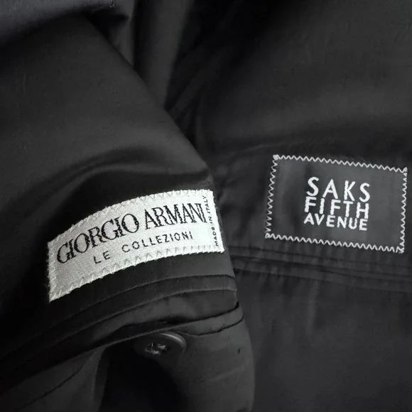 Giorgio Armani Tuxedo Suit Mens 44R 36x31 Black Solid Wool 3-Button Vintage - Picture 4 of 6